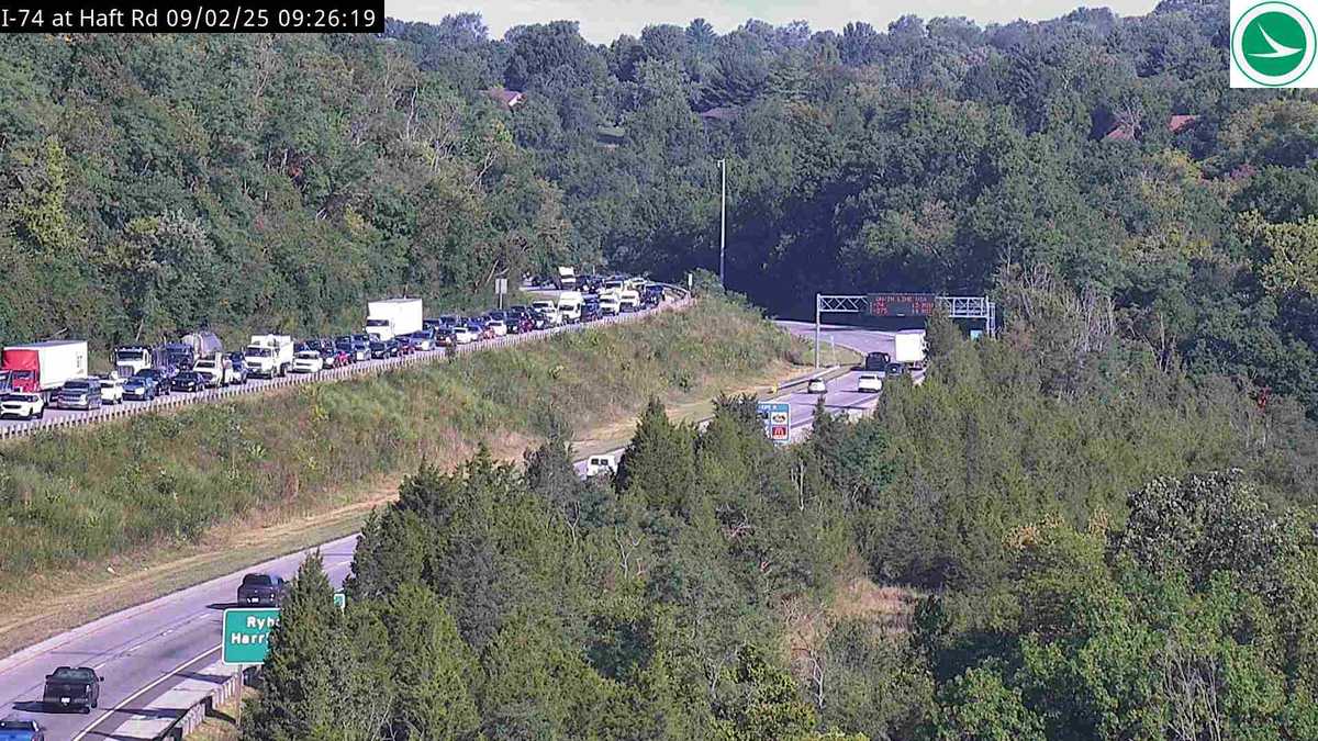Traffic backed up on I-74 following crash in Green Township