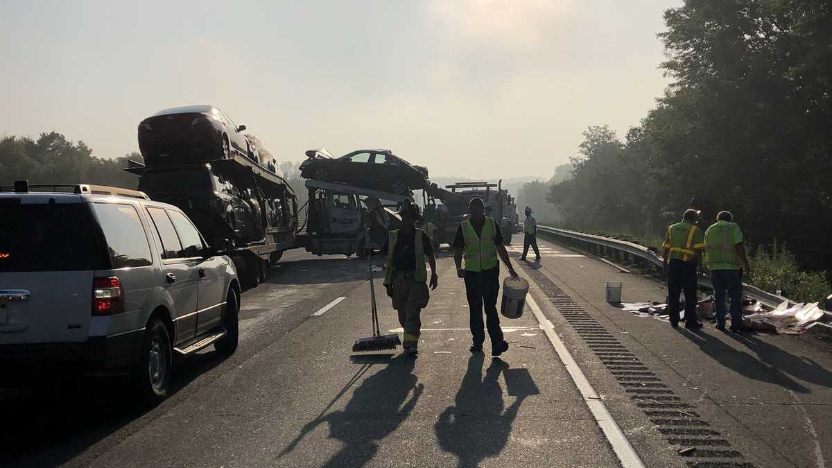 Car carrier, tractor-trailer involved in Mass Pike crash in Charlton