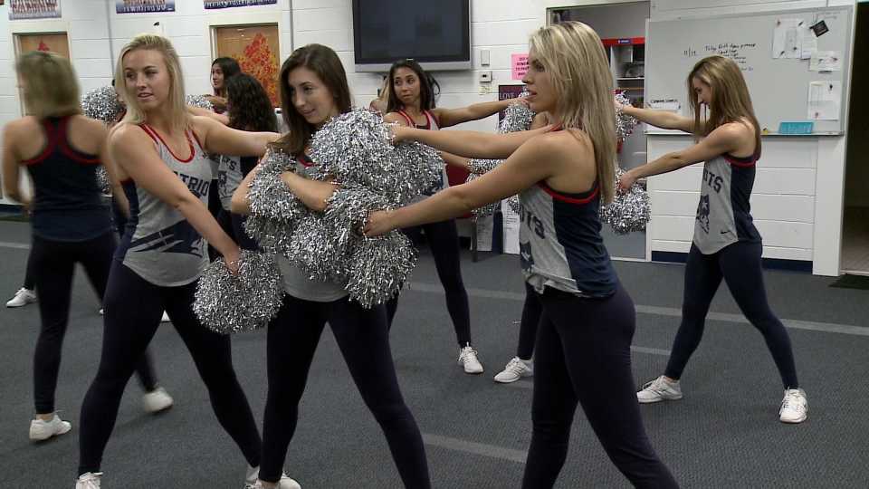 New England Patriot cheerleaders in Halloween costume at Gillette