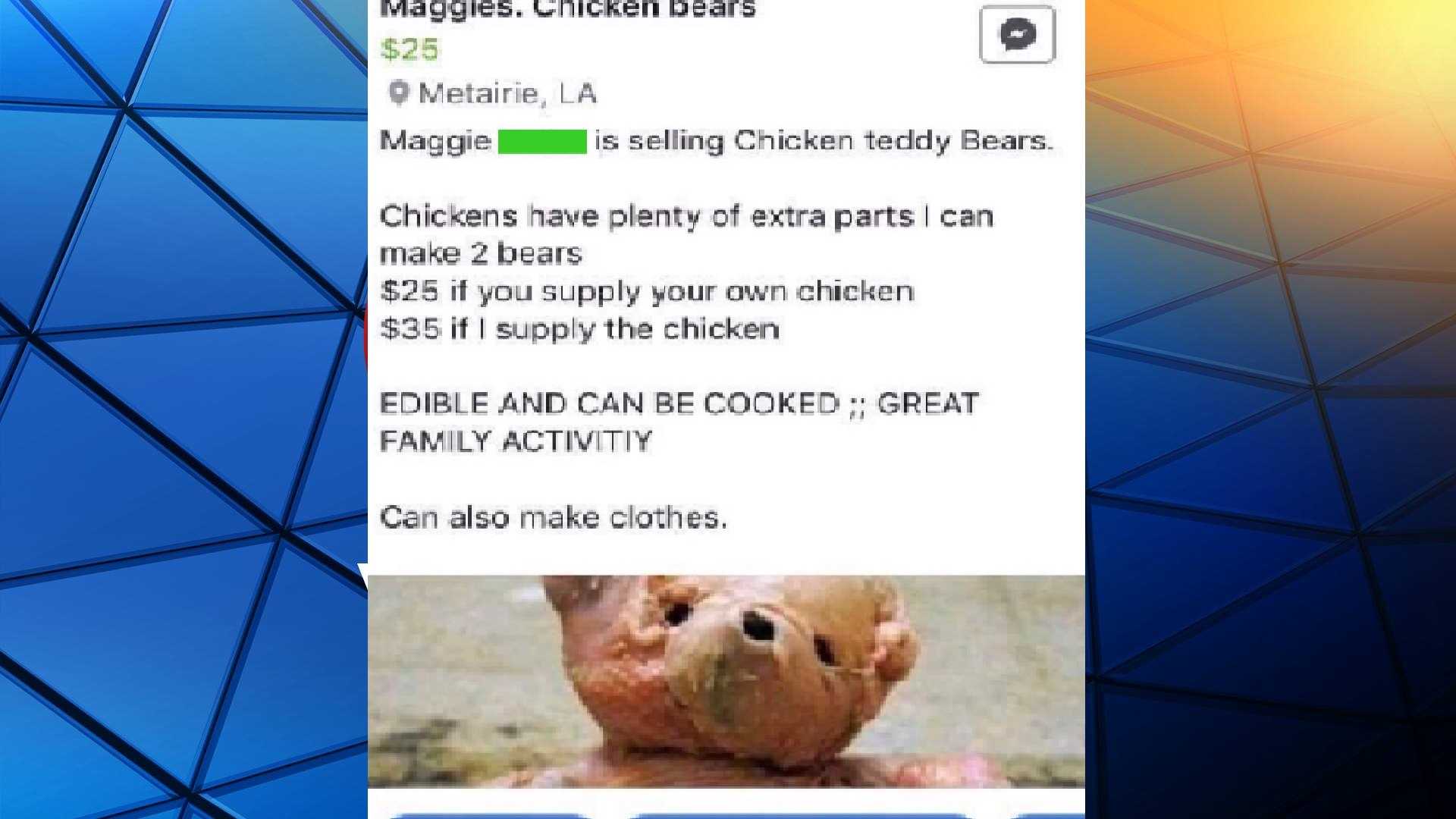 Chicken teddy hot sale bear cooked