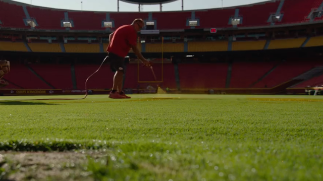 The Chiefs paint the field with original Arrowhead Stadium logo