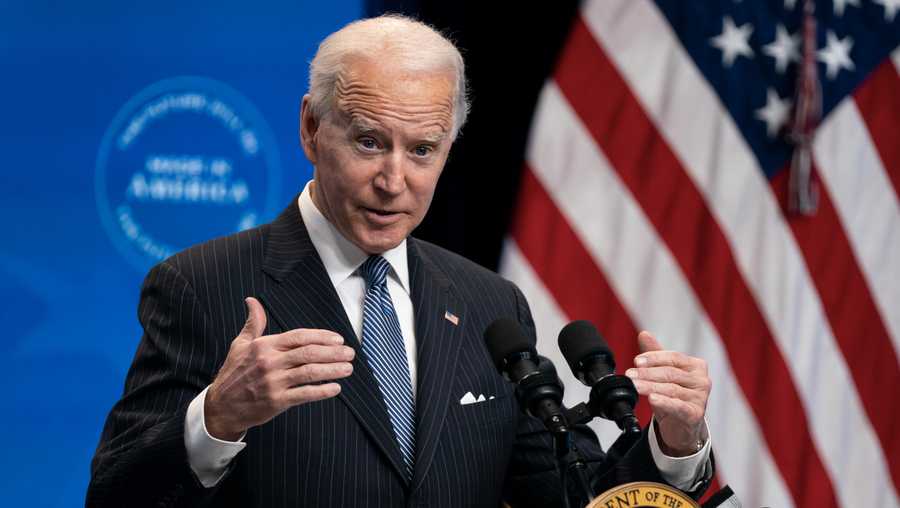 In this Jan. 25, 2021, file photo, President Joe Biden answers questions from reporters in the South Court Auditorium on the White House complex, in Washington.