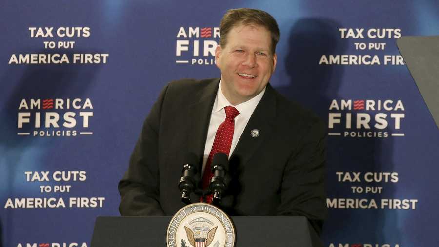 In a Thursday, March 22, 2018 file photo, New Hampshire Gov. Chris Sununu speaks at the America First Policies, "Tax Cuts to Put America First" event before introducing Vice President Mike Pence, in Manchester, N.H.