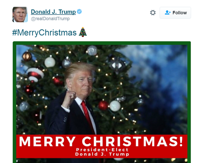 Trump tweets holiday messages for Christmas Hanukkah