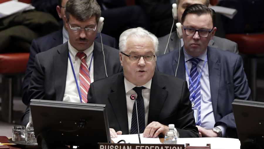 Russia's Ambassador to the U.N. Vitaly Churkin addresses a Security Council meeting at the United Nations, Thursday, Feb. 2, 2017.