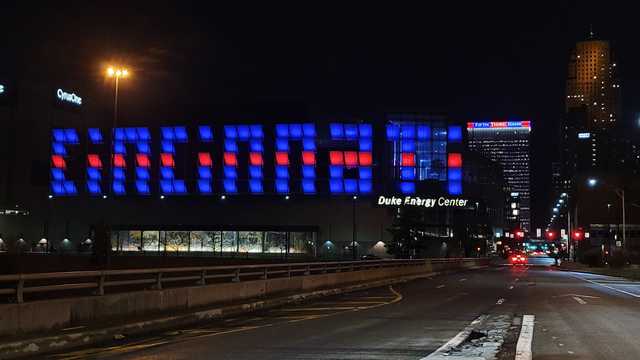 Cincinnati lights up in blue and red to support Damar Hamlin