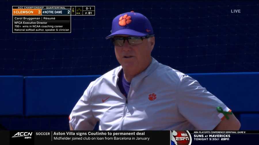 Clemson softball advances to the ACC Championship semifinal after beating Notre Dame 7-3 on Thursday.