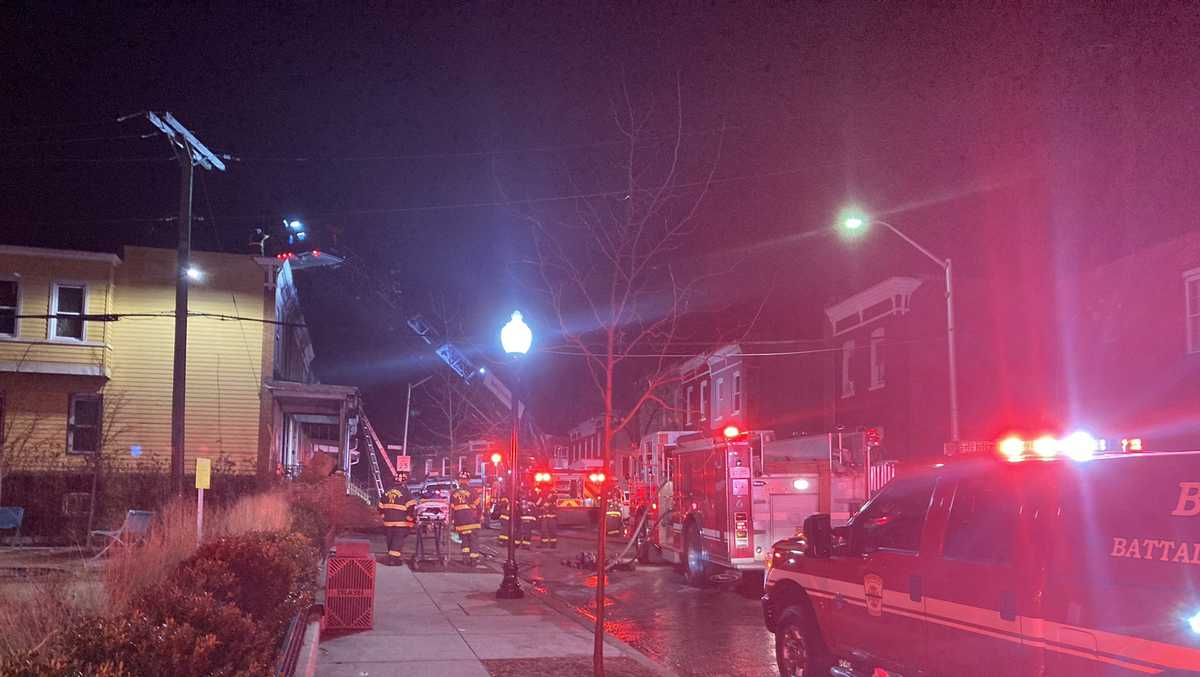 Fire burns at rowhome in northeast Baltimore