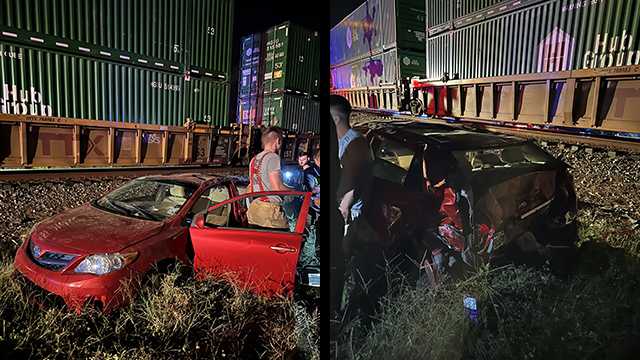 Two men hospitalized after vehicle collides with train in Clinton