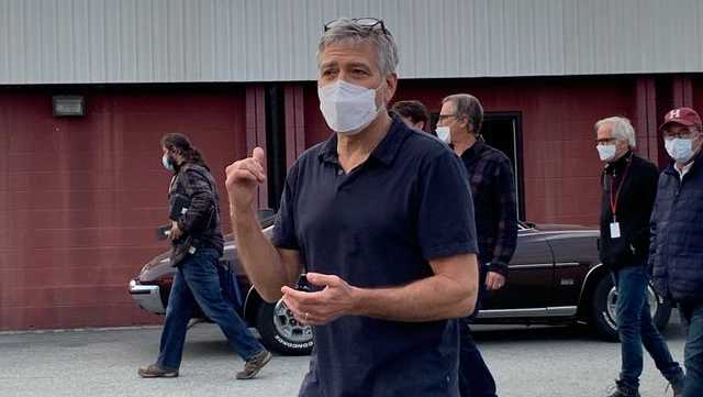 george clooney greets fans in wakefield