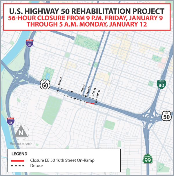 56-hour closure: Sacramento's 16th Street on-ramp to Highway 50 closes
