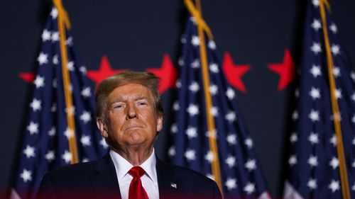 Republican presidential candidate and former U.S. President Donald Trump attends a campaign event ahead of the Republican presidential primary election in North Charleston, South Carolina, U.S. February 14, 2024.