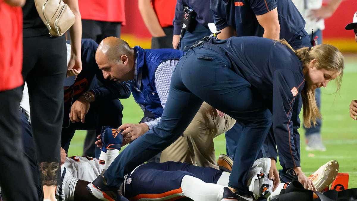 Douglas Coleman III of the Chicago Bears injured during a preseason game