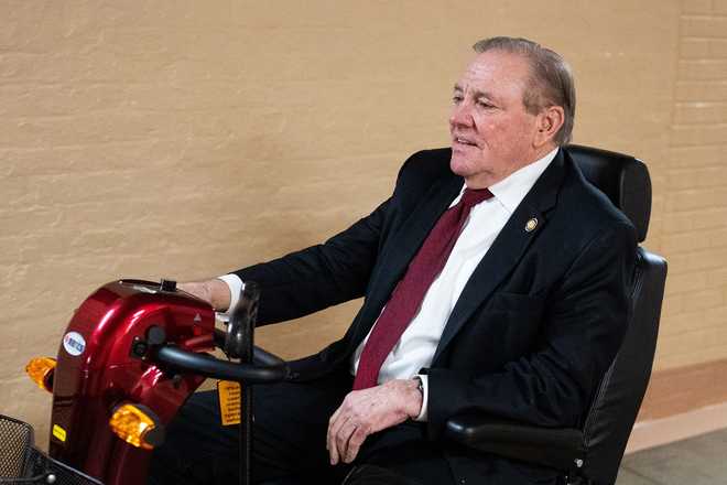 Rep. Neal Dunn arrives for the House Republican Conference caucus meeting in the US Capitol on March 4.
