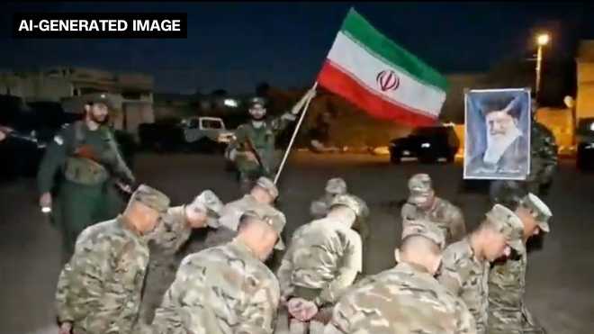 An AI-generated video depicts a fake scene in which captured US soldiers are held by Iranian soldiers.