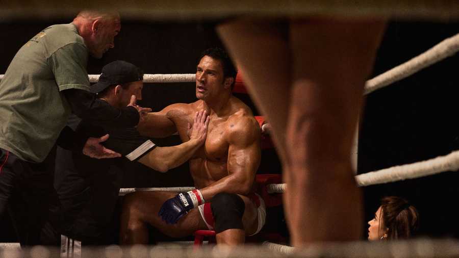 dwayne johnson appears as ufc fighter mark kerr in "the smashing machine."