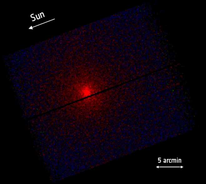 The XMM-Newton observatory spotted a red X-ray glow around the interstellar comet on December 3.