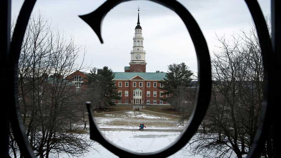 In this Friday, Jan. 23, 2015 file photo, Miller Library towers above the Colby College campus in Waterville, Maine. (AP Photo)