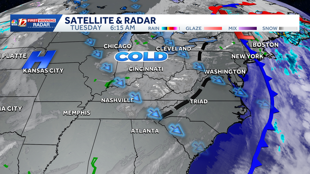 Triad temperatures tumble after gusty storms