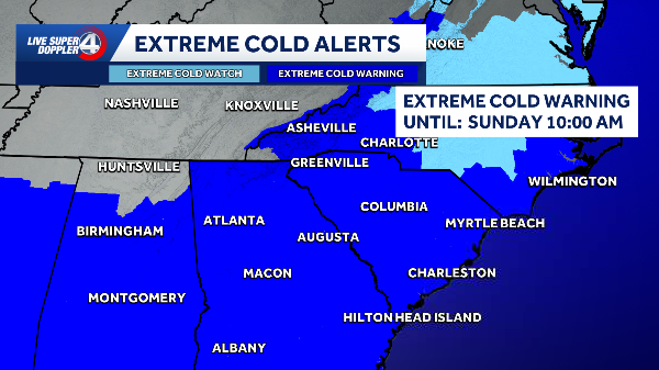 Extreme Cold Warning issued for entire state of South Carolina