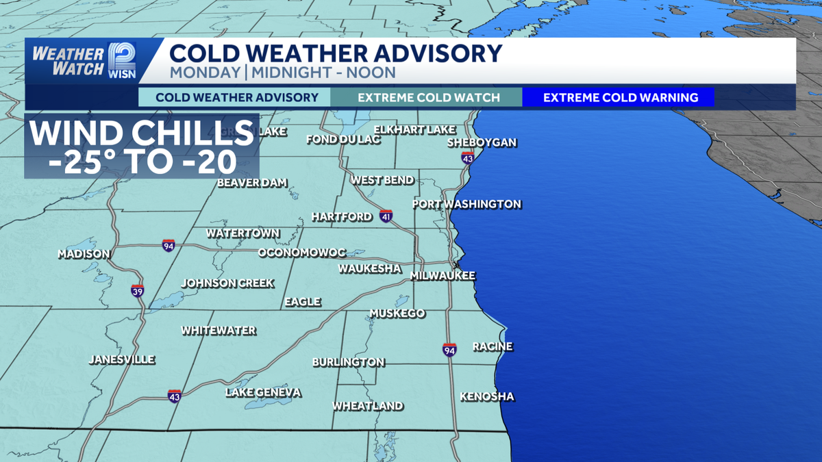 Cold weather advisory in effect in southeast Wisconsin from midnight to noon Monday