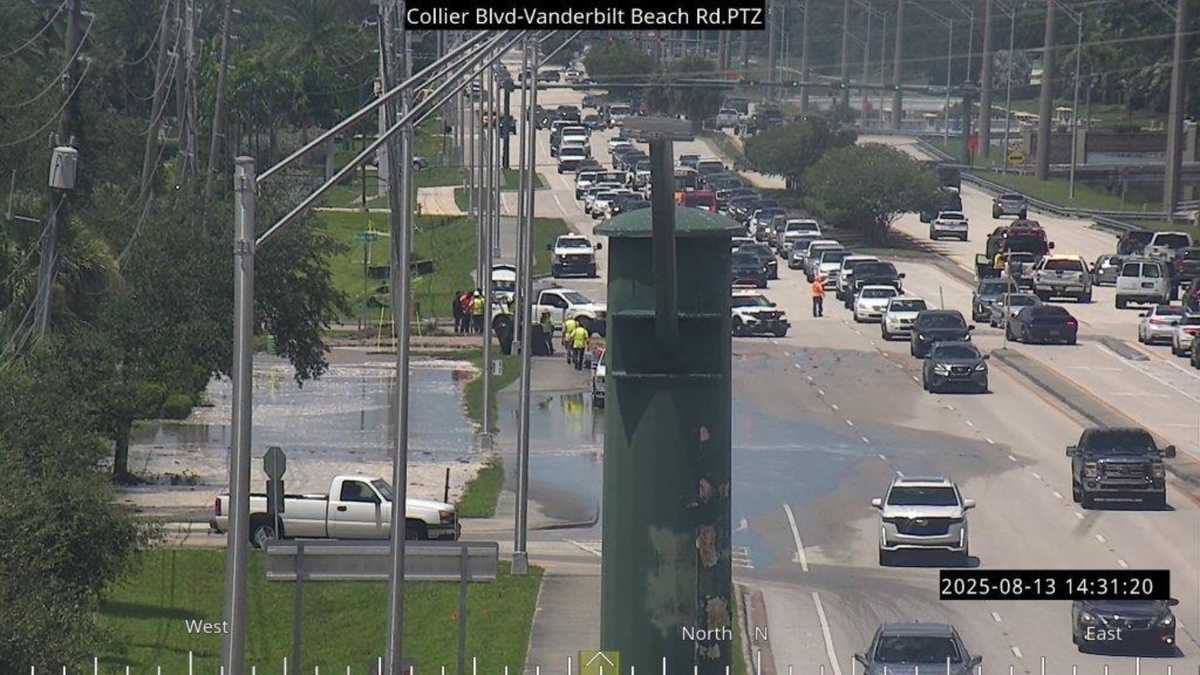 Crews work to repair water main break along Collier Blvd