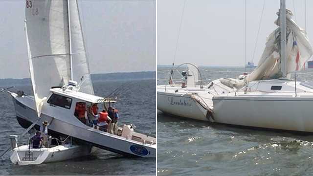 Fishing boat, sail boat collide in Chesapeake Bay