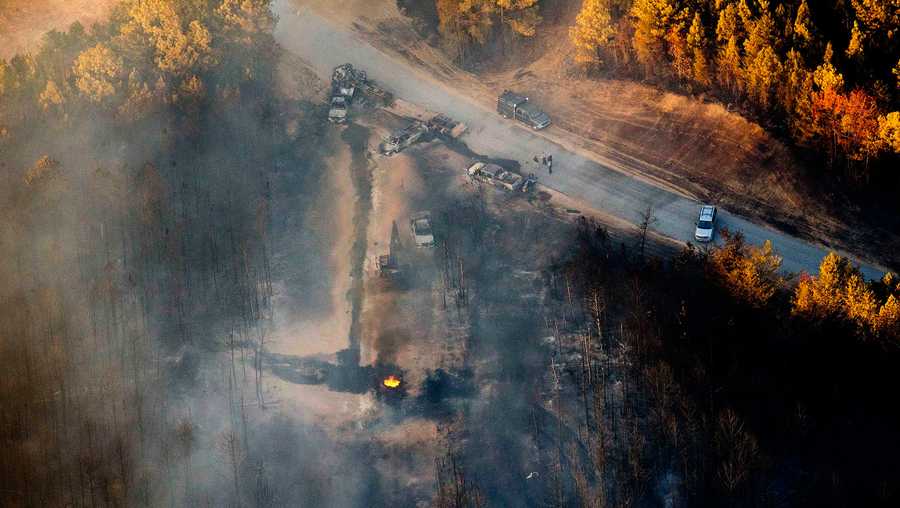 A flame remained visible days after a deadly explosion on the Colonial Pipeline in Alabama.