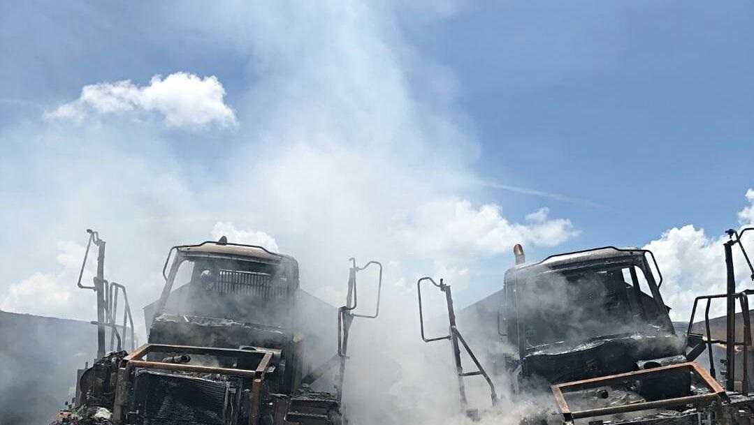 Possible lightning strike destroys construction equipment
