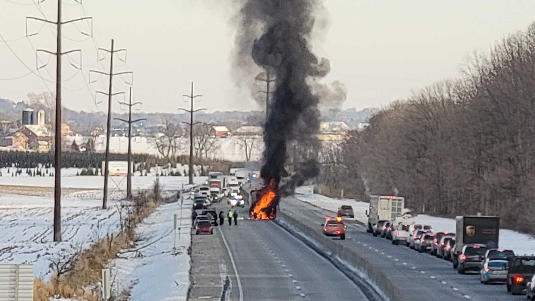 Route 283 reopens after crash, vehicle fire in Lancaster County - WGAL
