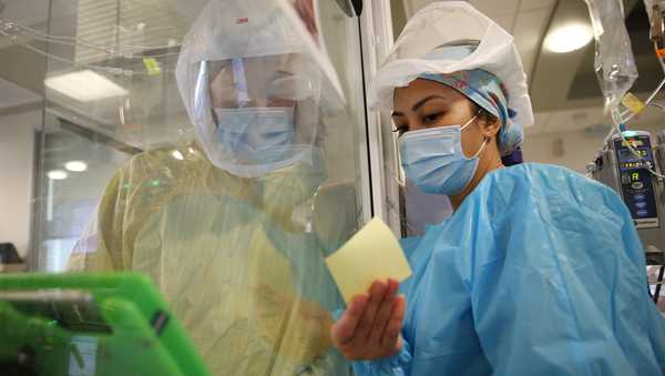 Medical staff at the ICU at Sharp Grossmont Hospital in La Mesa, California.