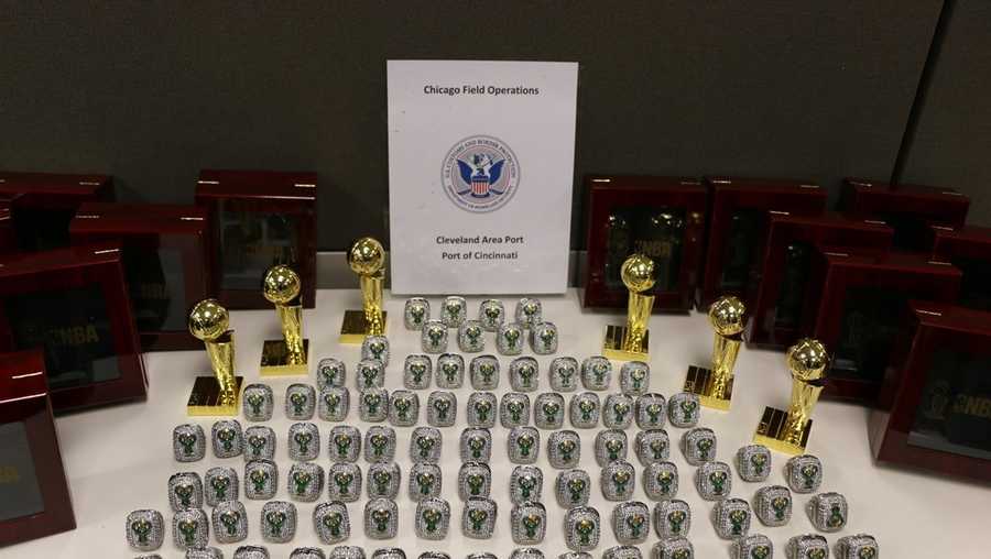 Photos is of Milwaukee Bucks NBA championship counterfeit rings that were seized by U.S. Customs and Border Protection