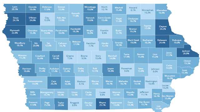 55 Iowa counties report high virus positivity rate