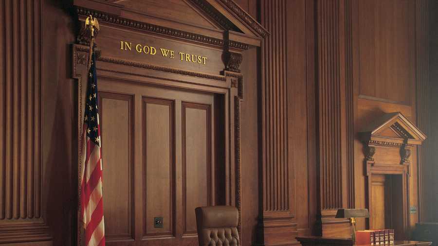 Courtroom with an American flag