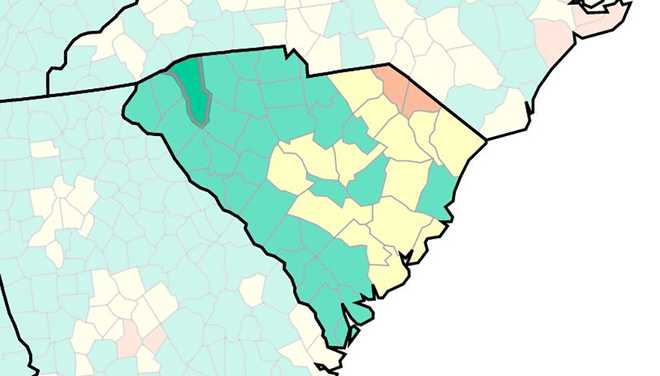 COVID-19 level map for South Carolina