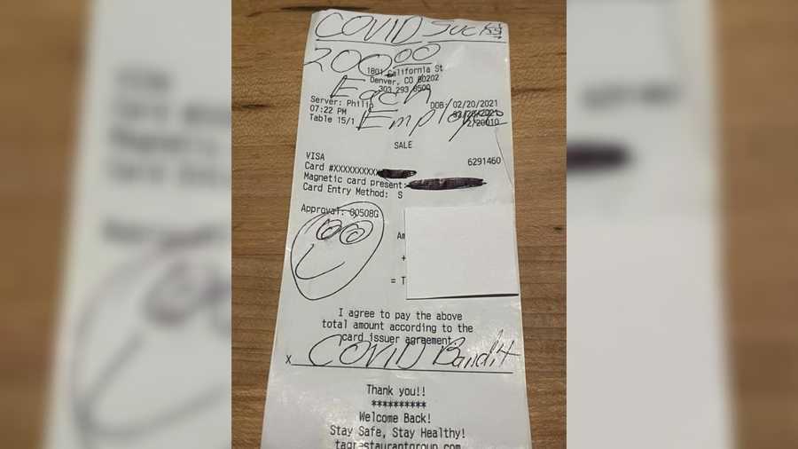 The donor signed the receipt as the “COVID bandit” and wrote “COVID sucks” along with a smile face.