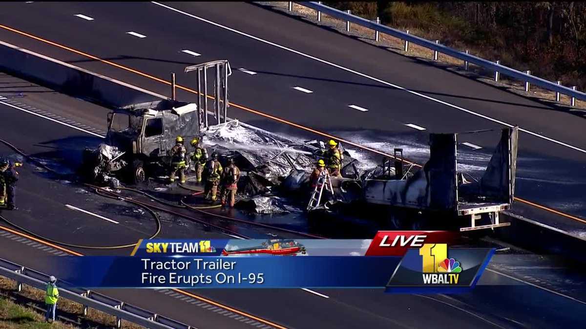 Tractor-trailer fire shuts portion of I-95 in Aberdeen
