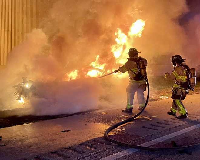 Crash On Turnpike Leaves Car In Flames