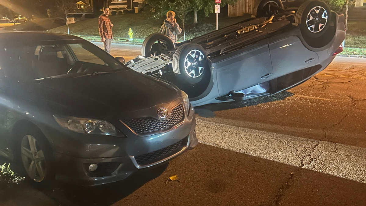 Car overturned after crash on Erie Avenue in Hyde Park
