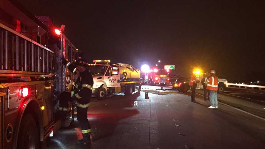Officials investigate after two people die in a head-on crash on Tuesday, Feb. 7, 2017, in Natomas. A driver was going the wrong way on the highway when she crashed into another vehicle, the California Highway Patrol said.