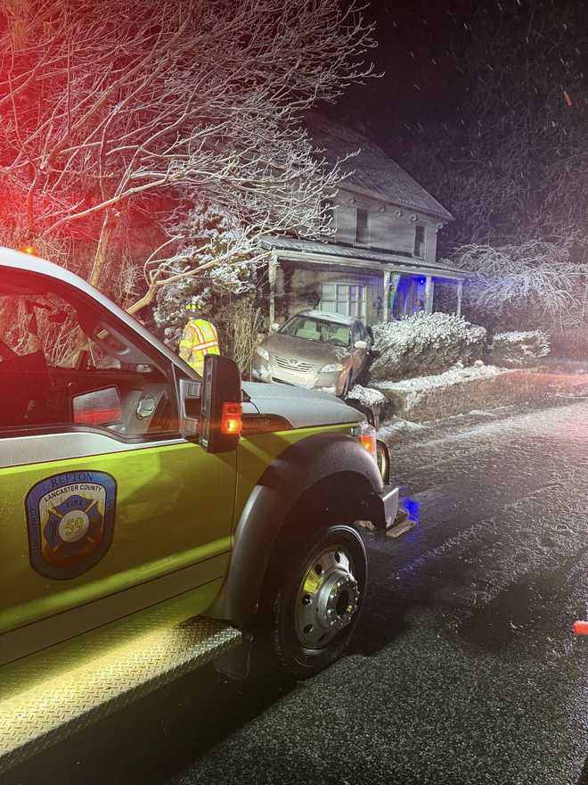 Car crashes into Lancaster County porch during winter storm
