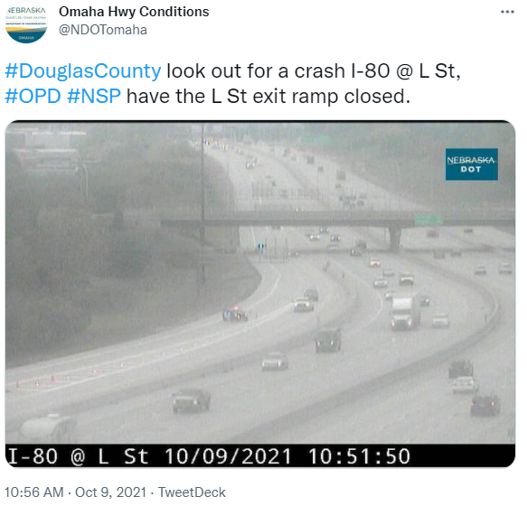 Omaha Ramp Vehicle drives off I-80 ramp into embankment at L Street
