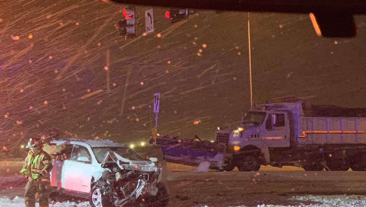 car accident at night in snow