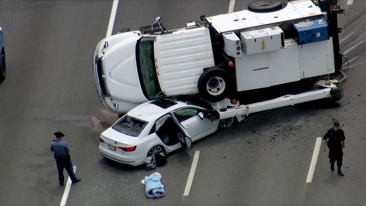 Truck rolls onto car in Route 128 crash near NewtonWellesley line
