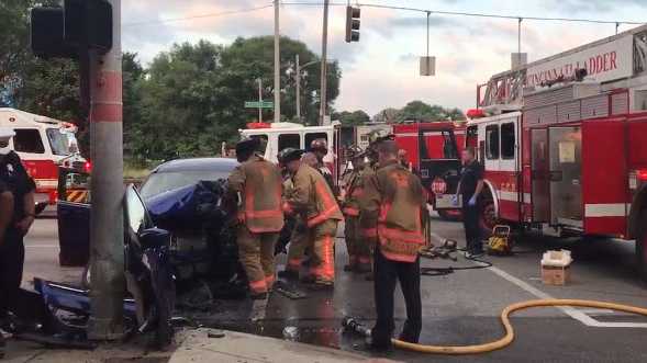 2 sent to hospital after driver falls asleep, crashes into pole in West End
