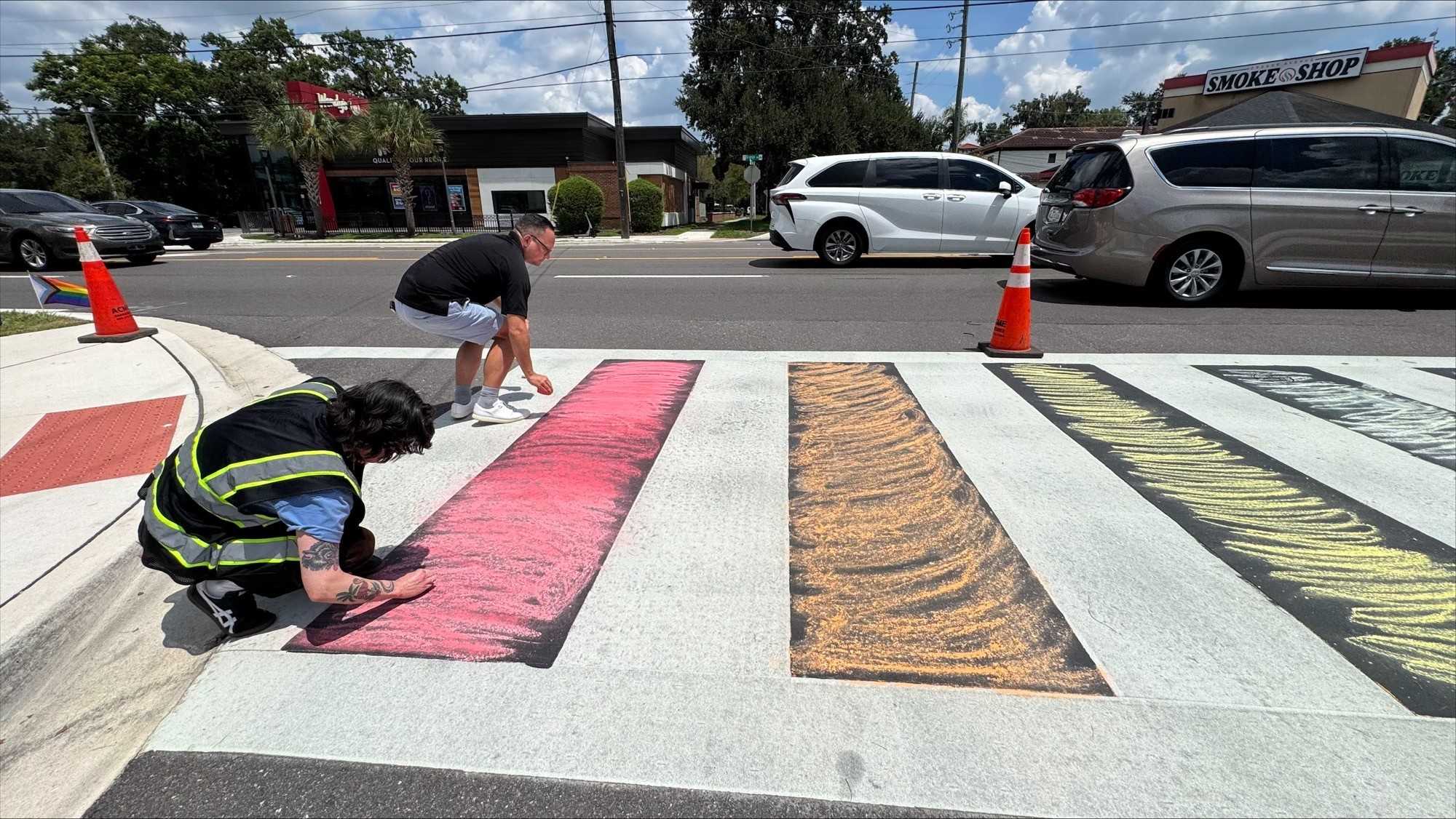 Rechalked Rainbow Crosswalk Outside Pulse Nightclub