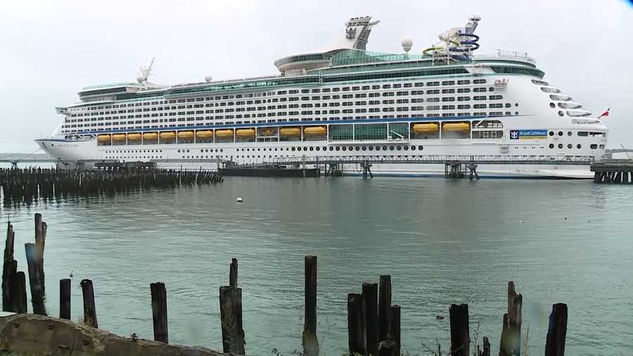 Cruise ship docks in Portland Harbor