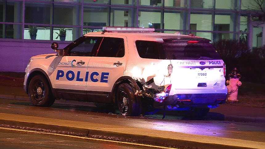 Cincinnati police officer uninjured after driver crashes into his cruiser