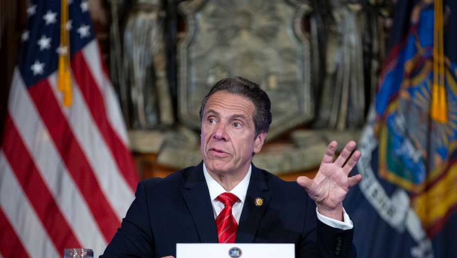 New York State Governor Andrew Cuomo speaks during his daily press briefing on May 1, 2020 in Albany, New York.