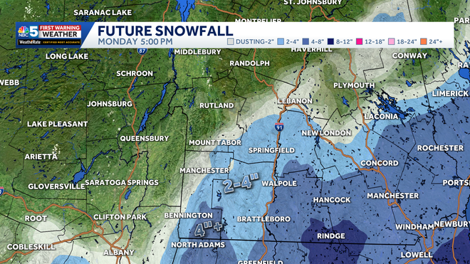 Wind, some snow in southern Vermont from nearby blizzard Monday